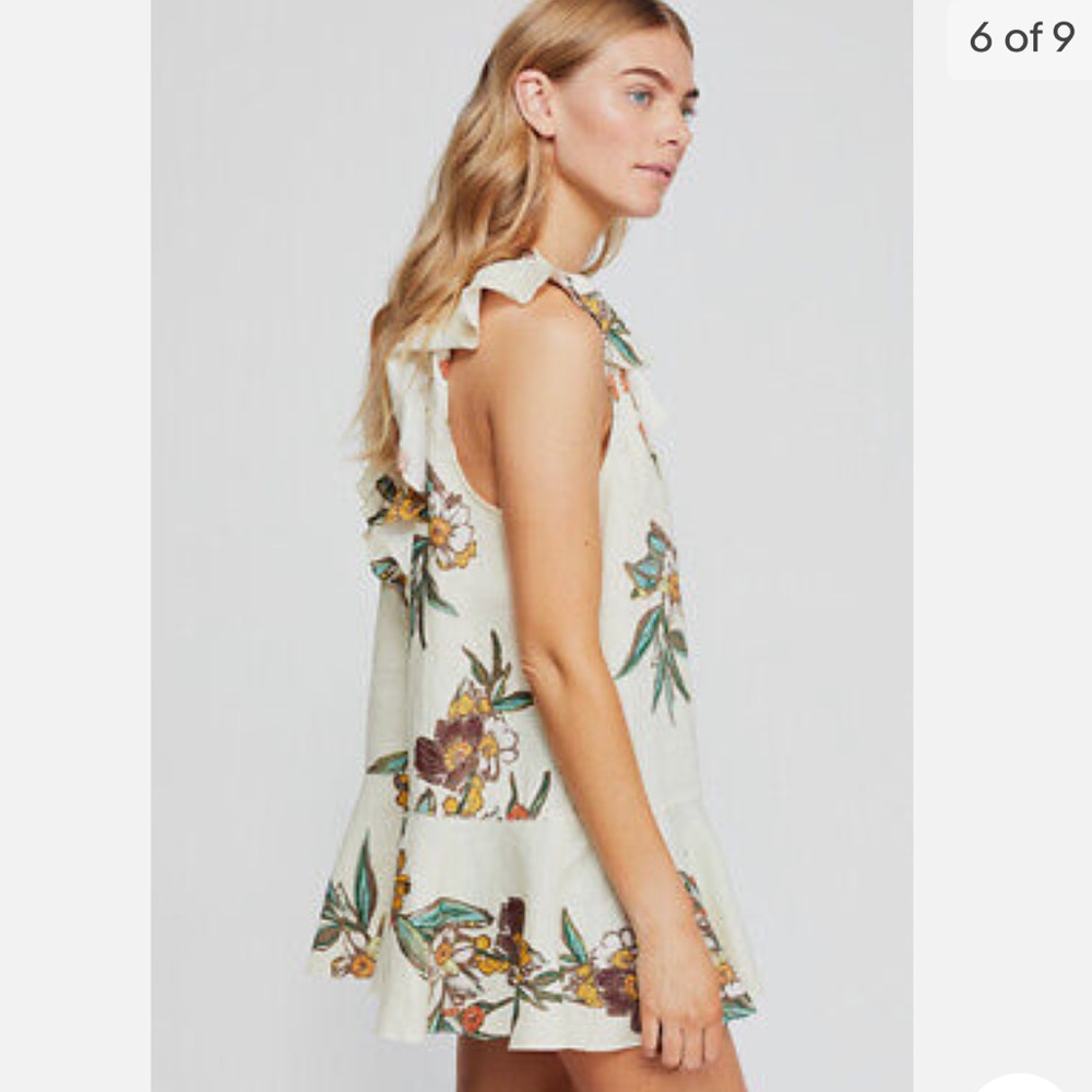 Free People Summer In Tulum Ivory White Floral Linen Blend Dress Tunic Top